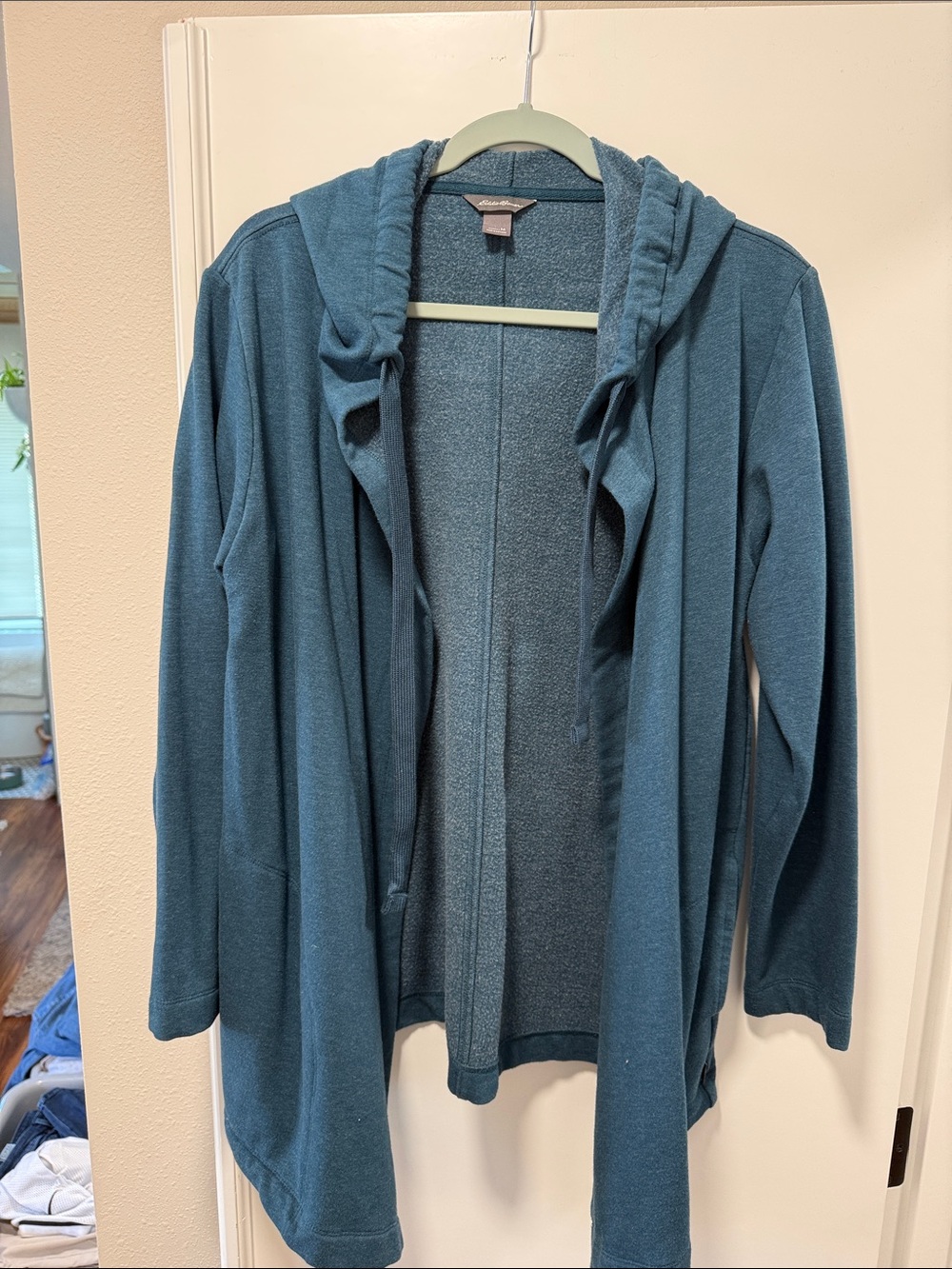 Eddie Bauer Teal Open-Front Hooded Cardigan